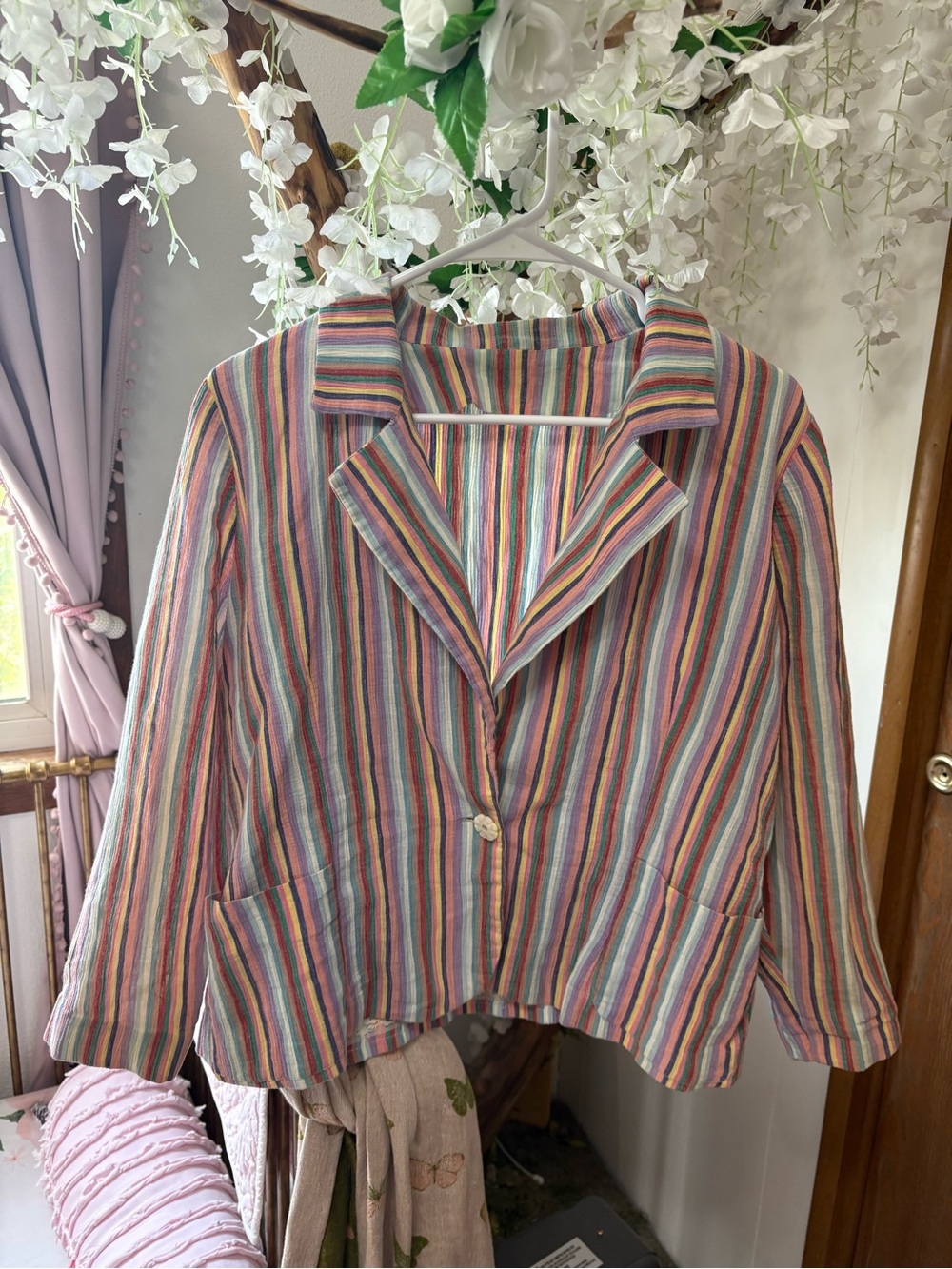 Striped Pastel vintage Button Blazer - Multicolor
